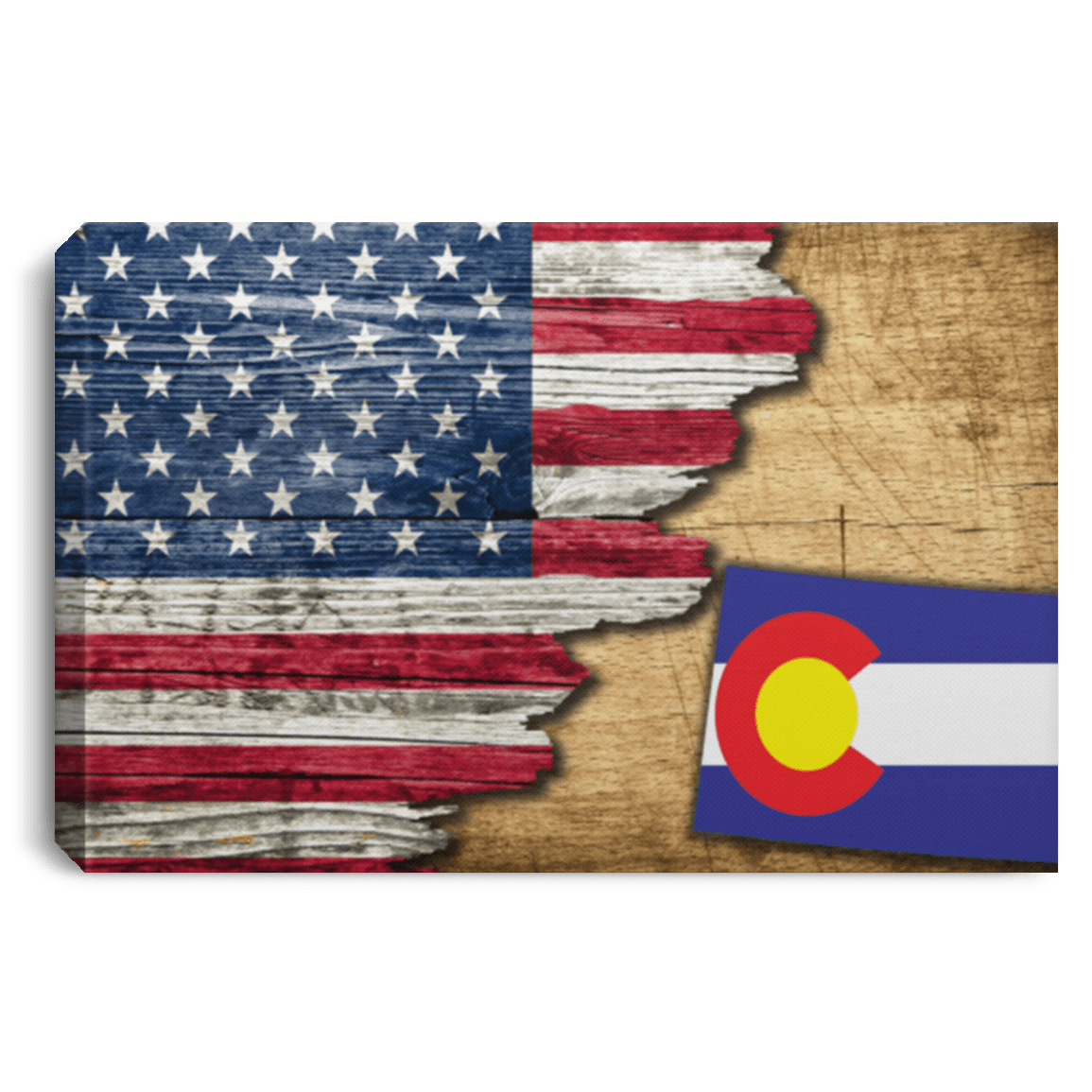 United States/Colorado Flag Ripped Effect 24X16 Inches  Landscape Canvas .75In Frame