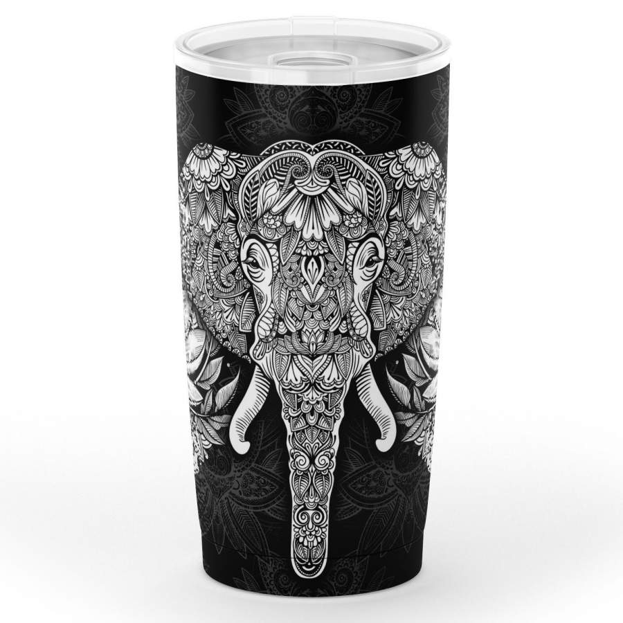 Mandala Stainless Steel Insulated Tumbler Cup – Mandala Elephant Black 04 17oz/20oz/30oz