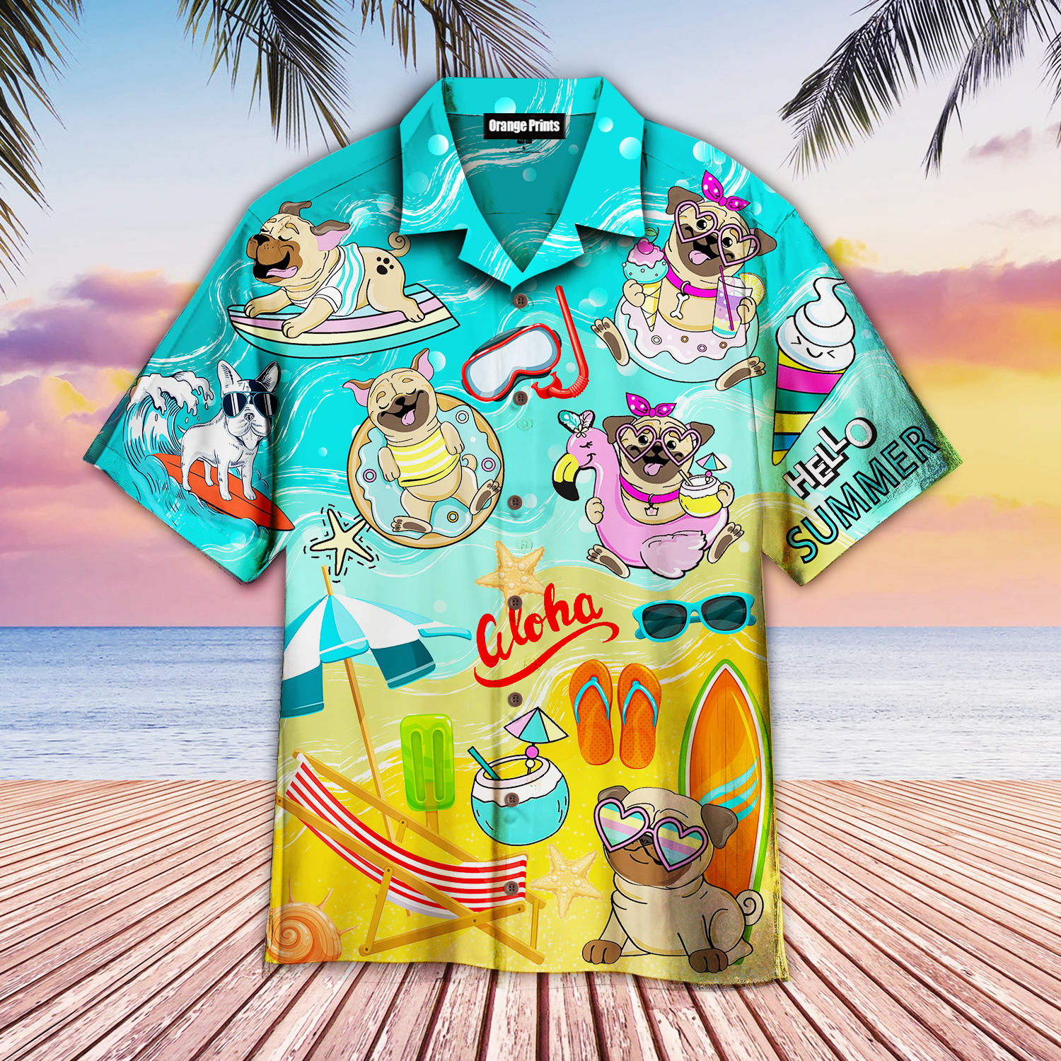 Pug Dogs Beach Hello Summer Aloha Hawaii Shirt For Men Women Ha98721