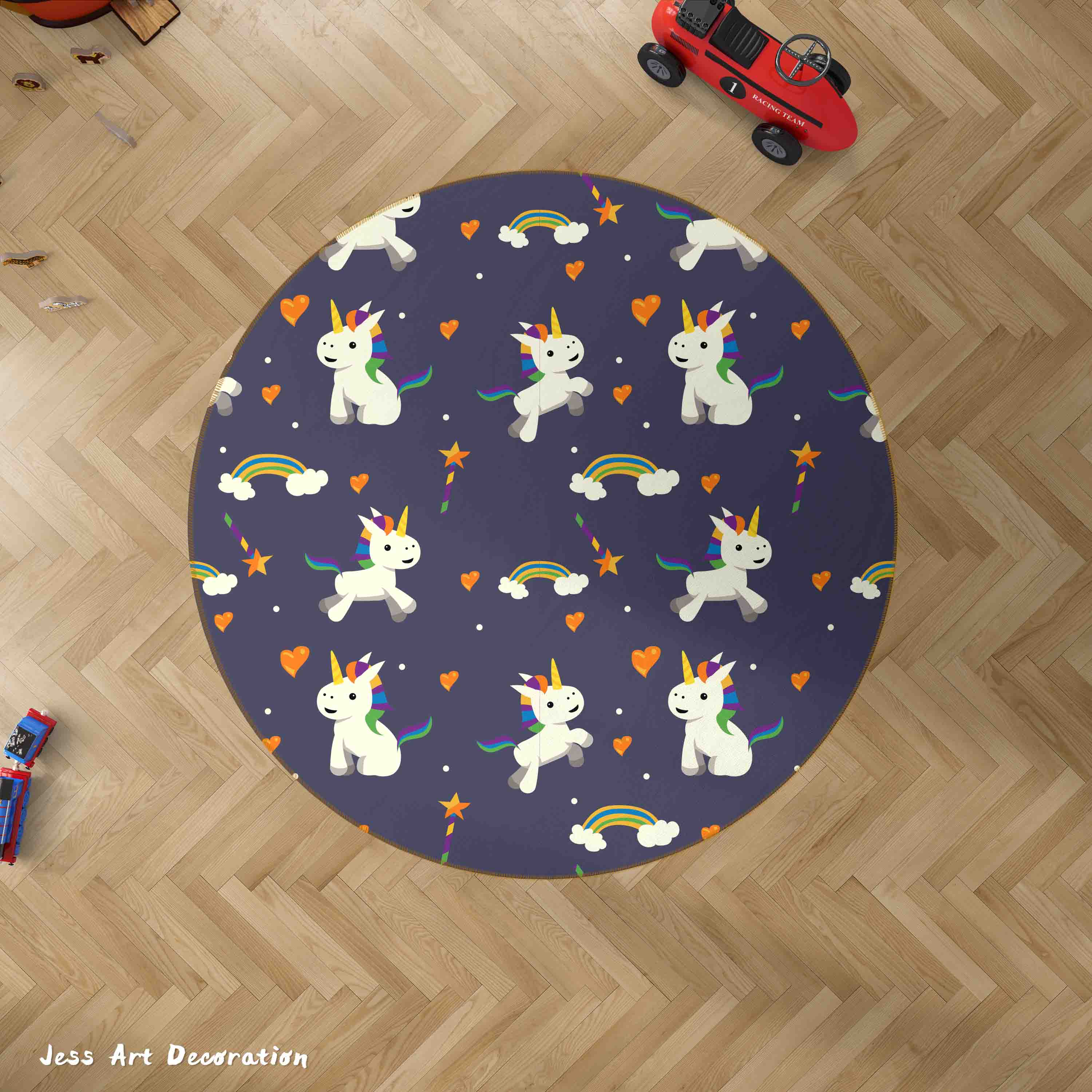 3D Cartoon Animal Unicorn Rainbow Kids Non-Slip Round Rug Mat 49