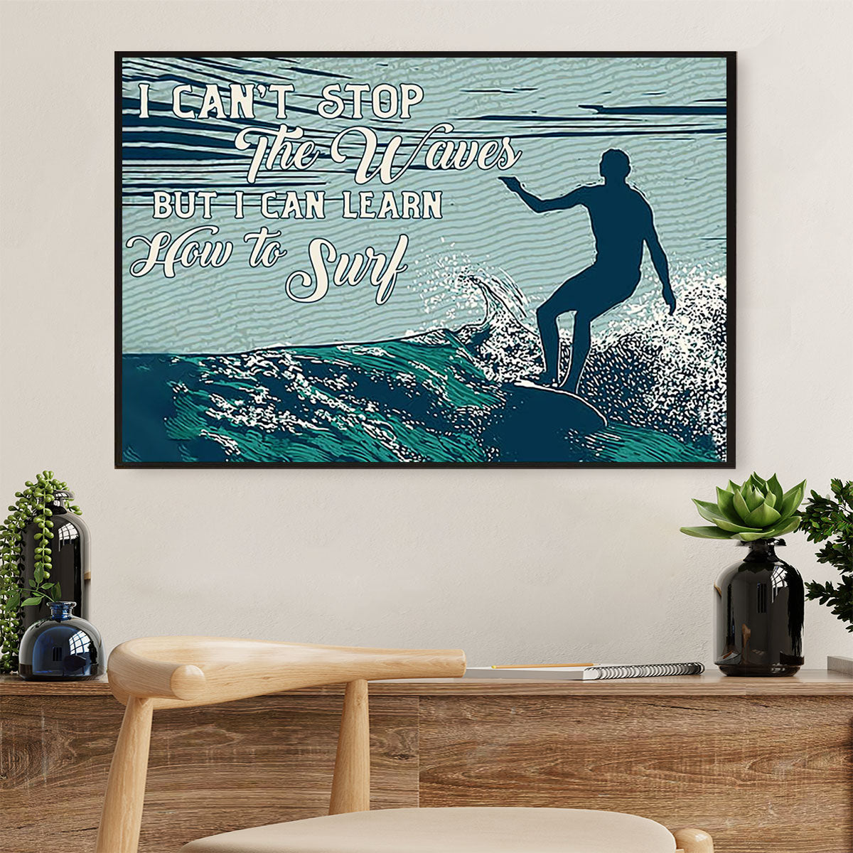 Water Surfing Canvas Wall Art Prints | I Can Learn How To Surf | Home Décor Gift For Beach Surfer