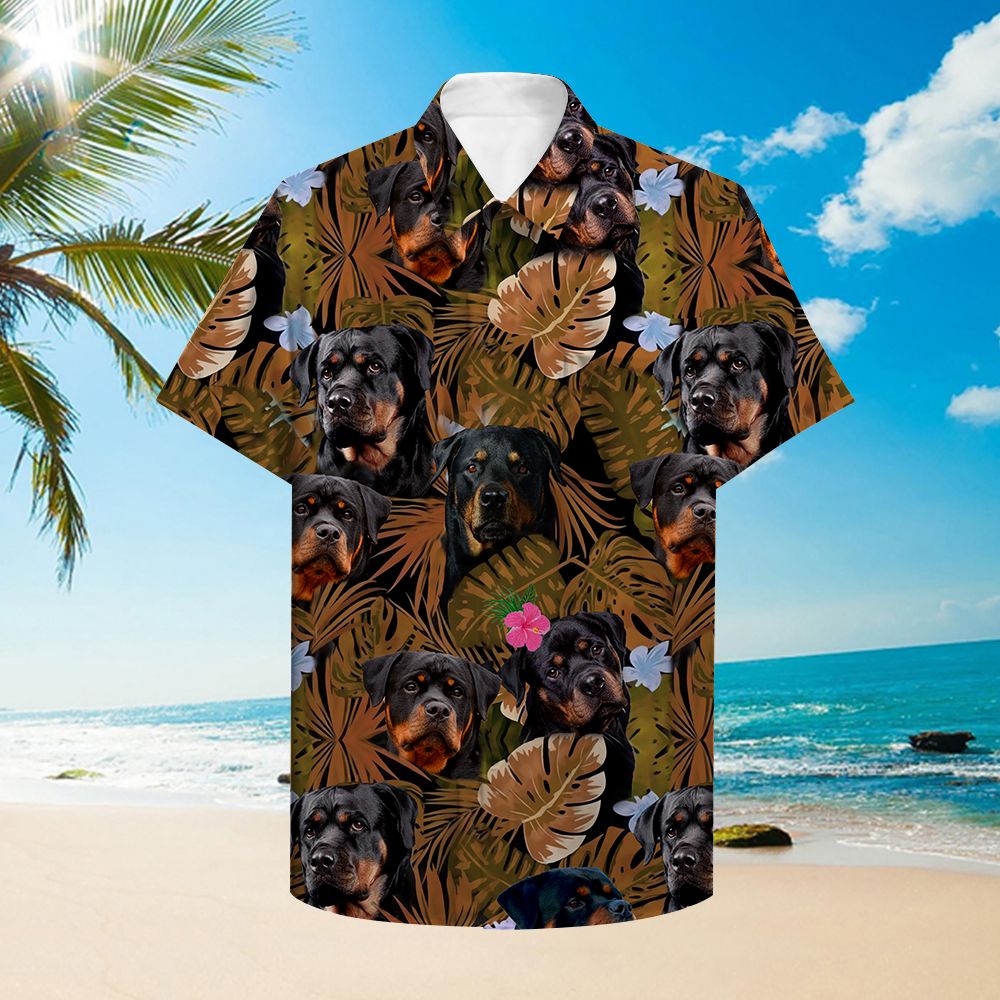 Black Rottweiler Tropical Flower Hawaiian Shirt Ha12952