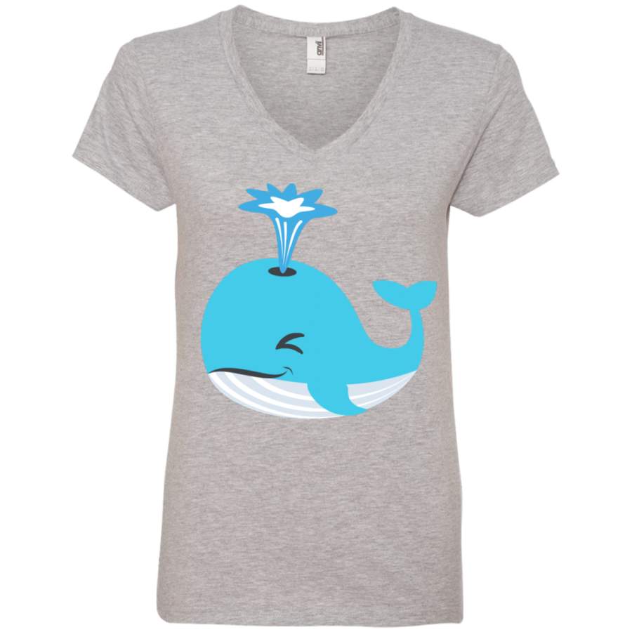 Whale Blow Hole Spray Emoji Ladies’ V-Neck T-Shirt