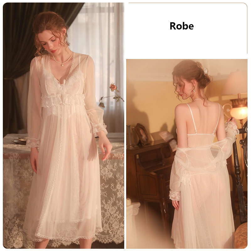 2022 Mesh Palace Sleepwear Long Pajamas for Women Temptation Nightdress Robe Home Clothes See Through Robe Bathrobe Lounge Set alx