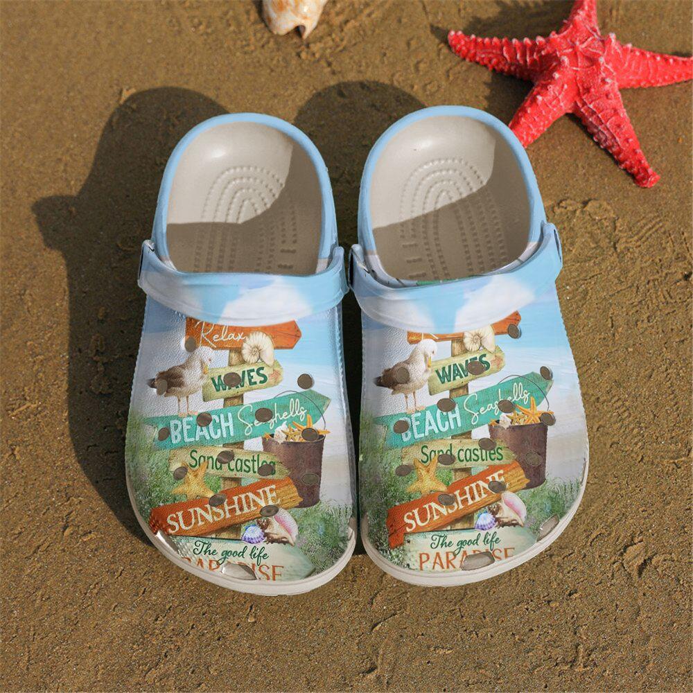 Beach Personalize Clog, Custom Name, Text, Fashion Style For Women, Men, Kid, Print 3D Whitesole Relax Time