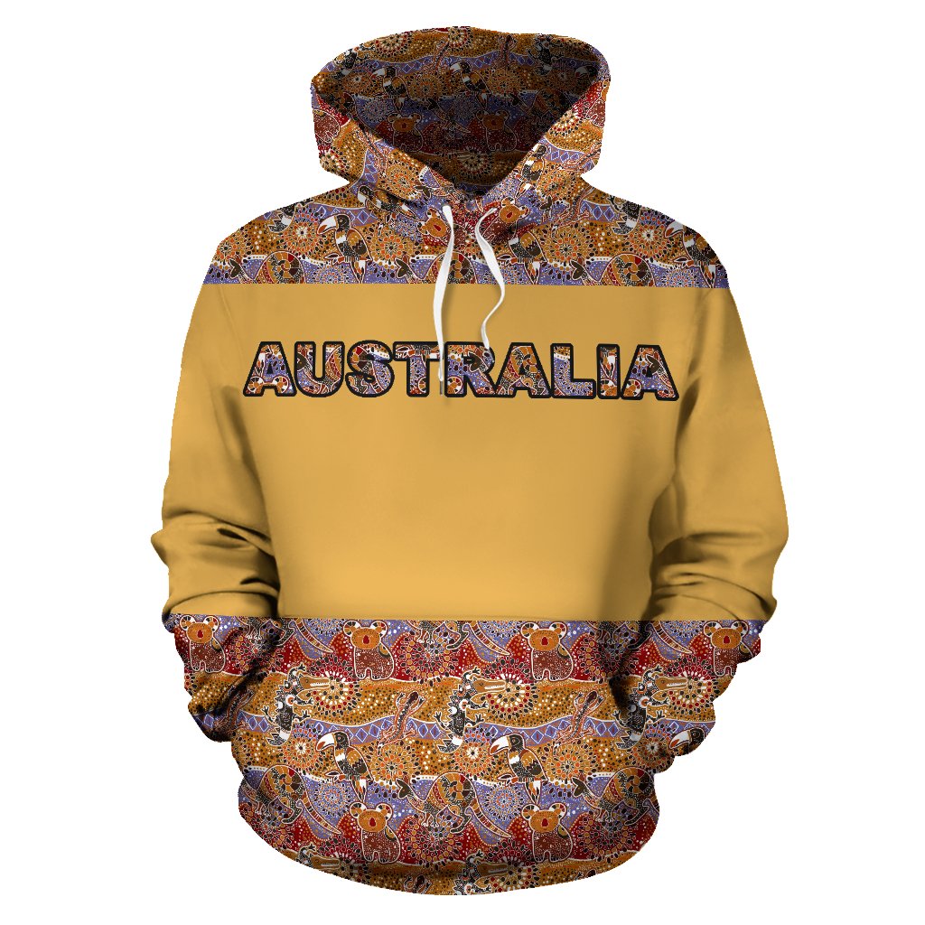 Aboriginal Hoodie – Kangaroo Patterns Koala Kookaburra Australian Animals