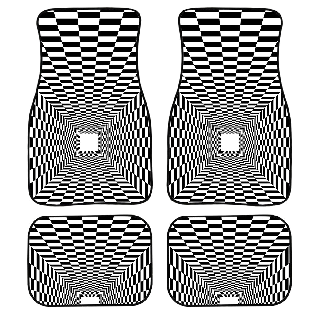 Black And White Tunnel Illusion Print Front And Back Car Floor Mats, Front Car Mat