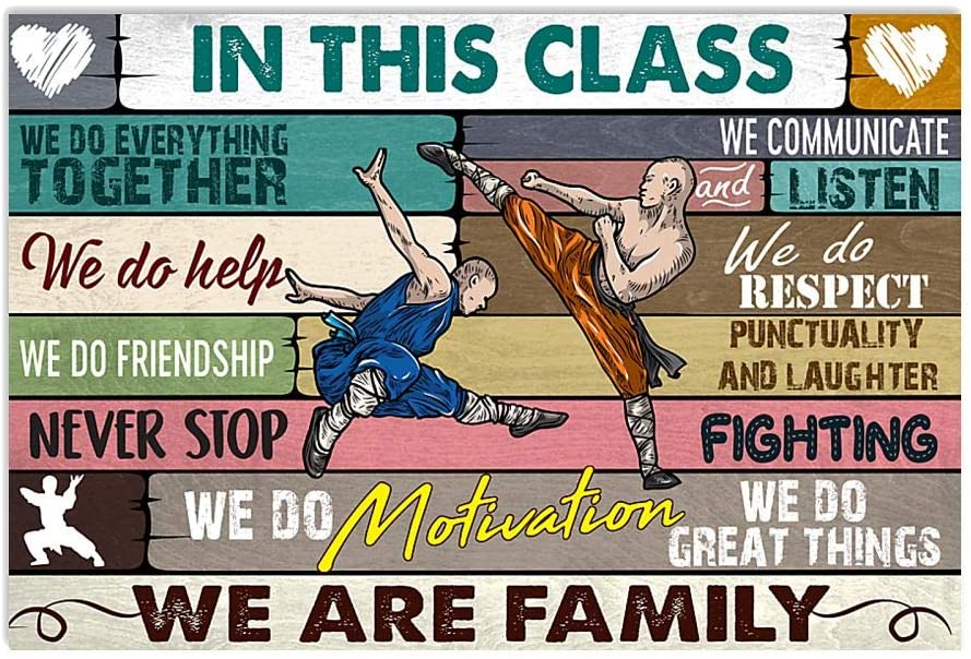 Vintage Man Kung Fu – In This Class Do Friendship Motivation Respect Laughter Poster Art Print      Home Decor Gift For Men Women Family Friend On Birthday Xmas