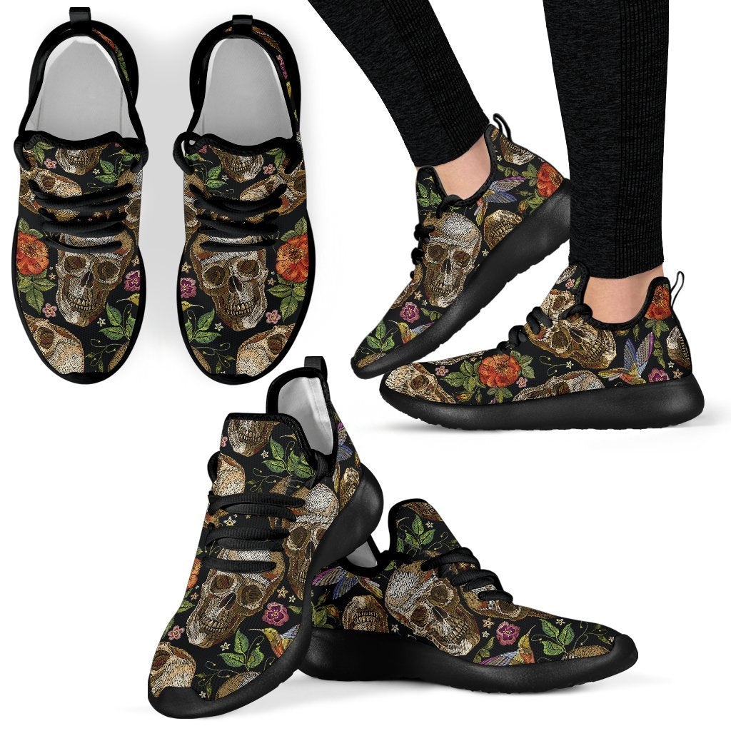 Vintage Skull Pattern Print Mesh Knit Shoes