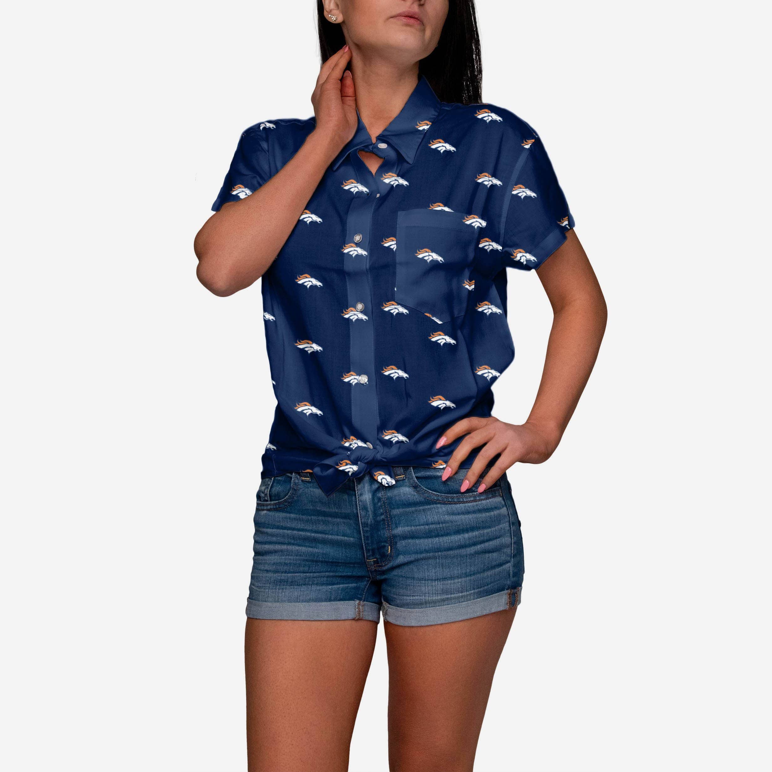 Denver Broncos Logo Blast Womens Button Up Shirt