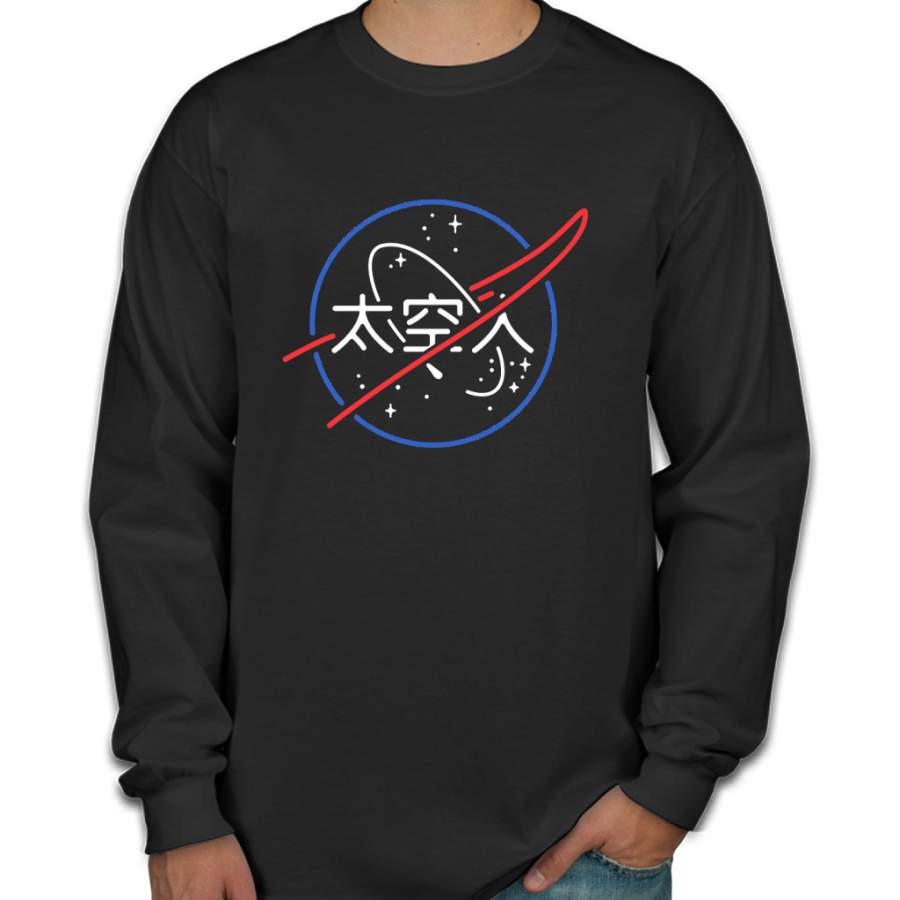 NASA Aesthetic Japanese Neon Logo Men Long Sleeve Shirt