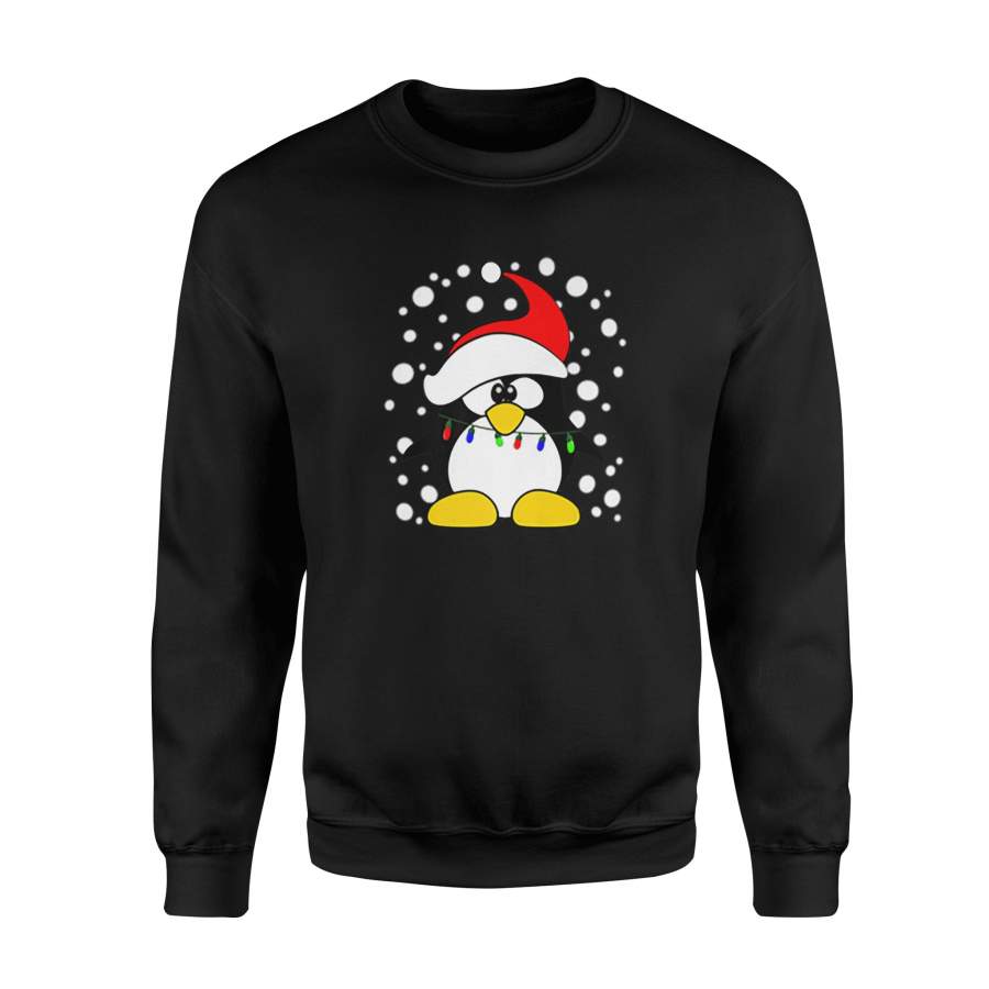 Festive Penguin Not Ugly Christmas Sweater Funny Xmas TShirt – Standard Fleece Sweatshirt