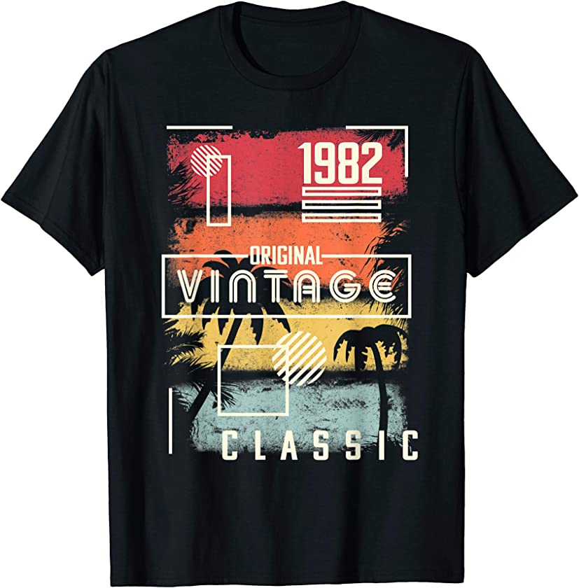 1982 Shirt. Vintage Birthday Gift, Retro, Palm Tree Beach T-Shirt