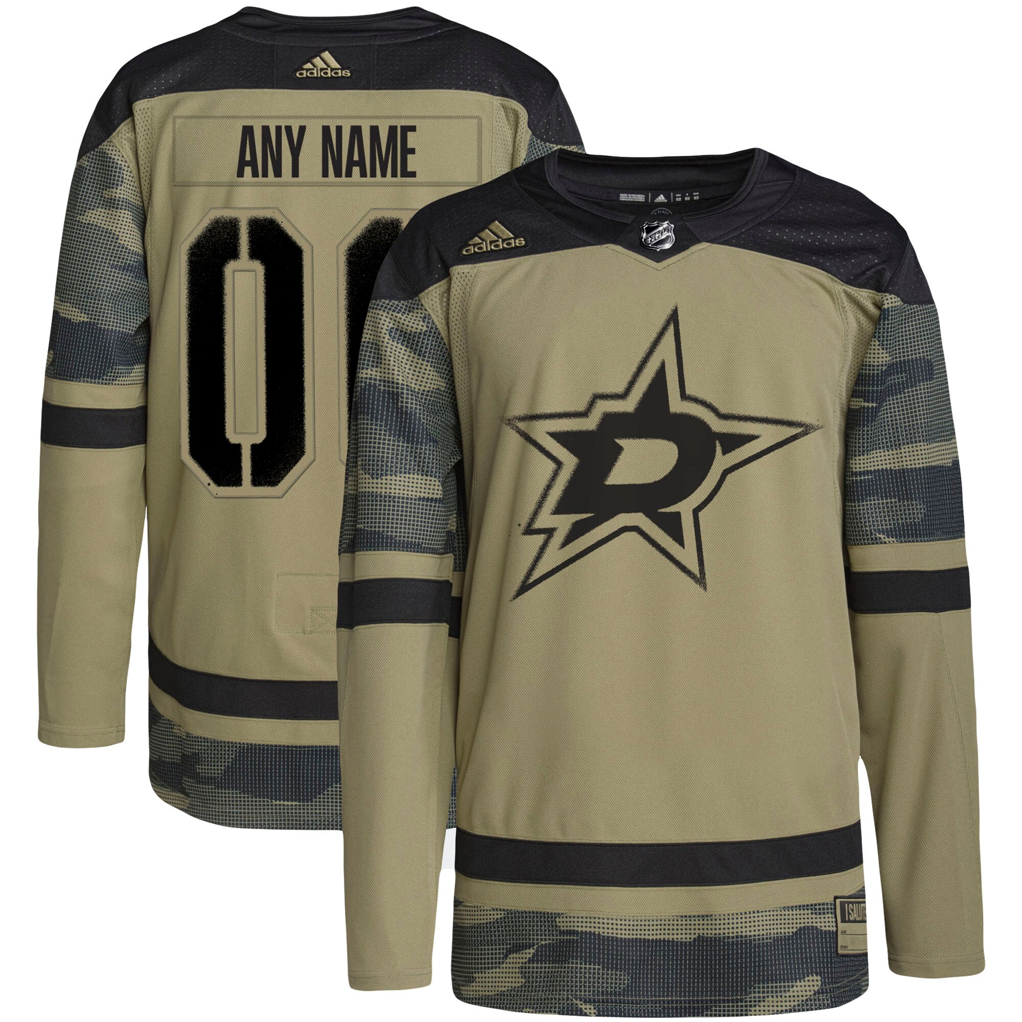 Men's Dallas Stars adidas Camo Military Appreciation Team Authentic Custom Practice Jersey