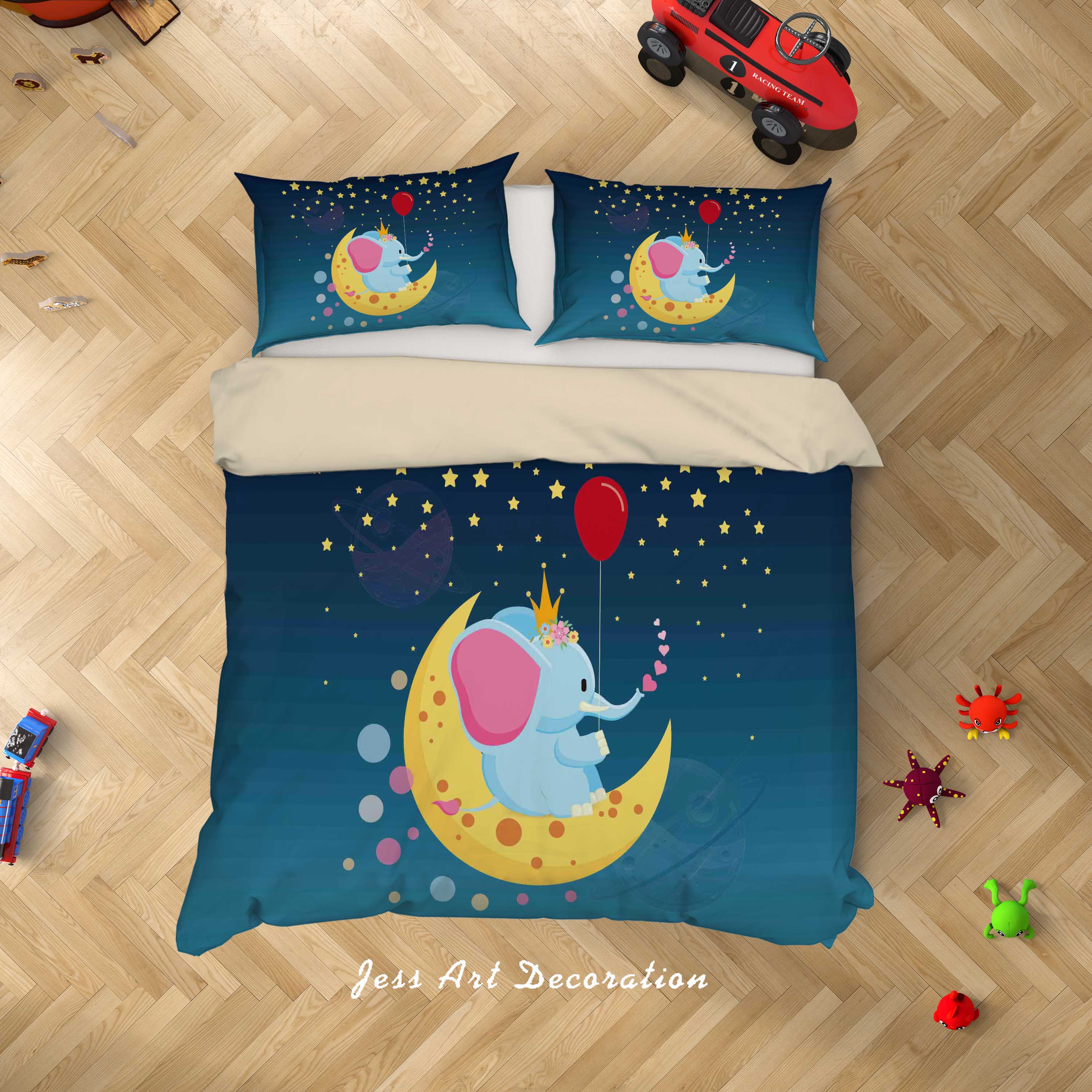 3D Dark Cartoon Moon Star Elephant Quilt Cover Set Bedding Set Duvet Cover Pillowcases Sf82