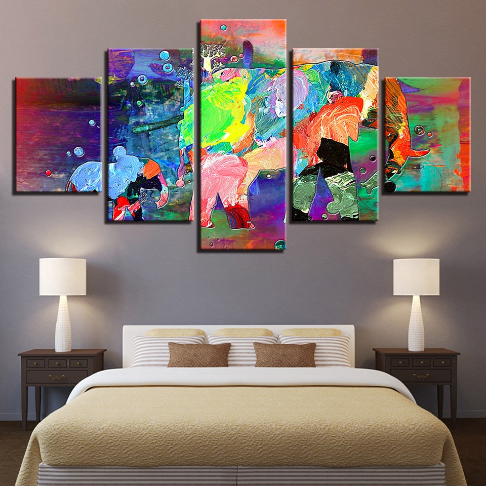 Abstract Elephants 5 Piece Hd Multi Panel Canvas Wall Art Frame