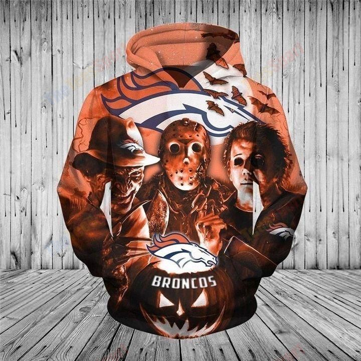 Denver Broncos Horror Night Halloween Custom 3D Graphic Printed Hoodie 3D Zipper Hoodie For Men For Women Ds0 05031