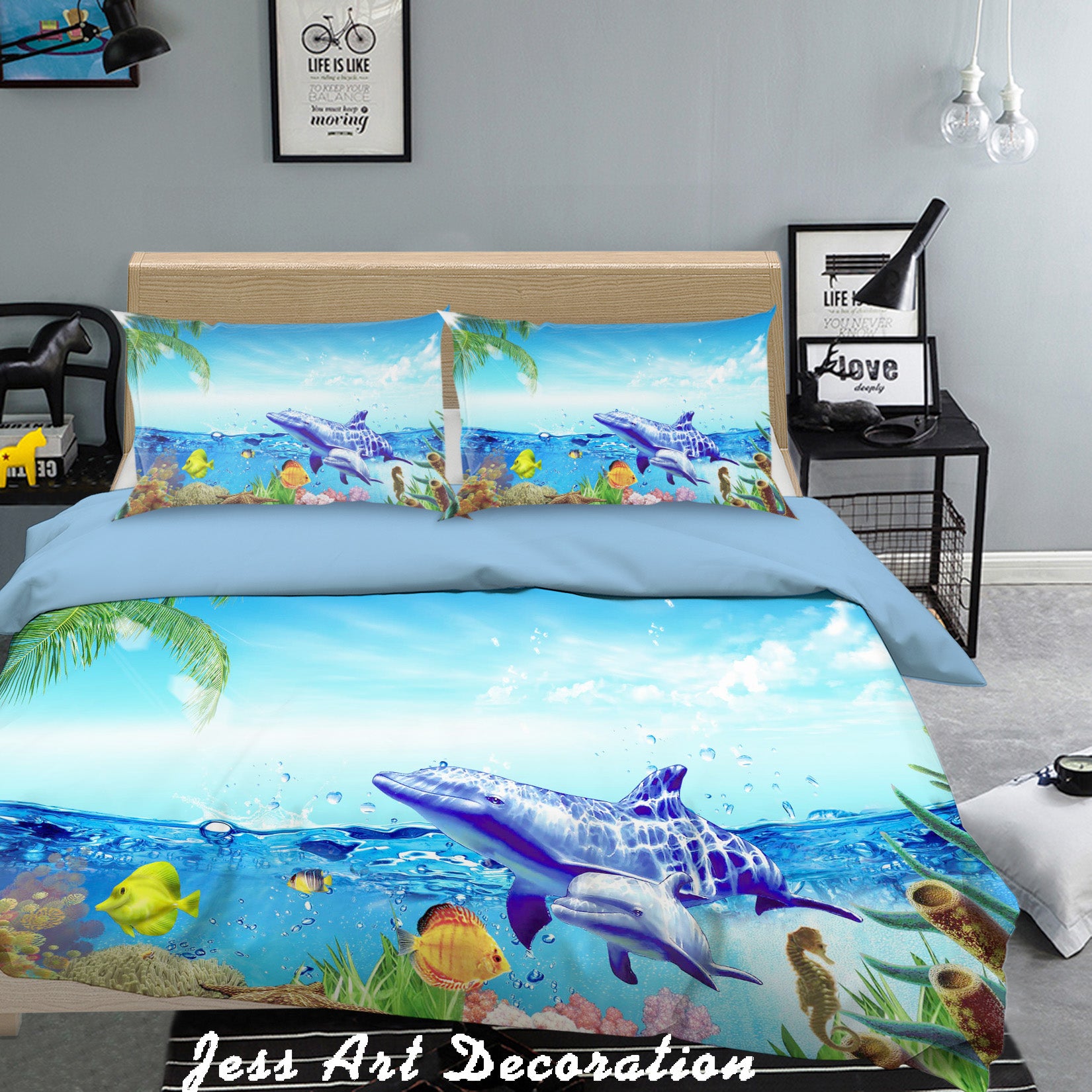 3D Blue Sea Whales Cartoon Quilt Cover Set Bedding Set Pillowcases  13