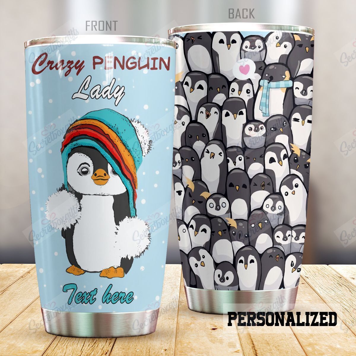 Penguin Crazy Penguin Lady Stainless Steel Personalized Stainless Steel Tumbler Customize Name, Text, Number Dhsdy