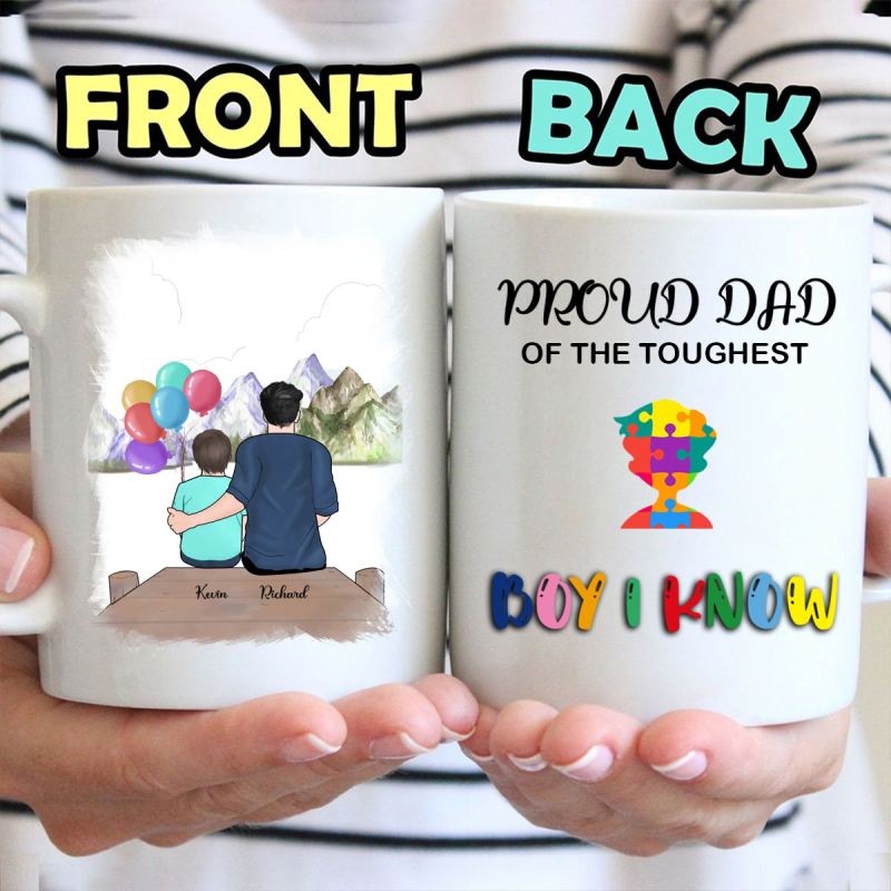 Personalized Coffee Mug Gift For Autism Awareness – Proud Dad Of The Toughest Boy I Know