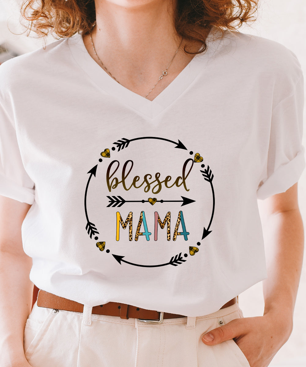 Boho Blessed Mama V-Neck