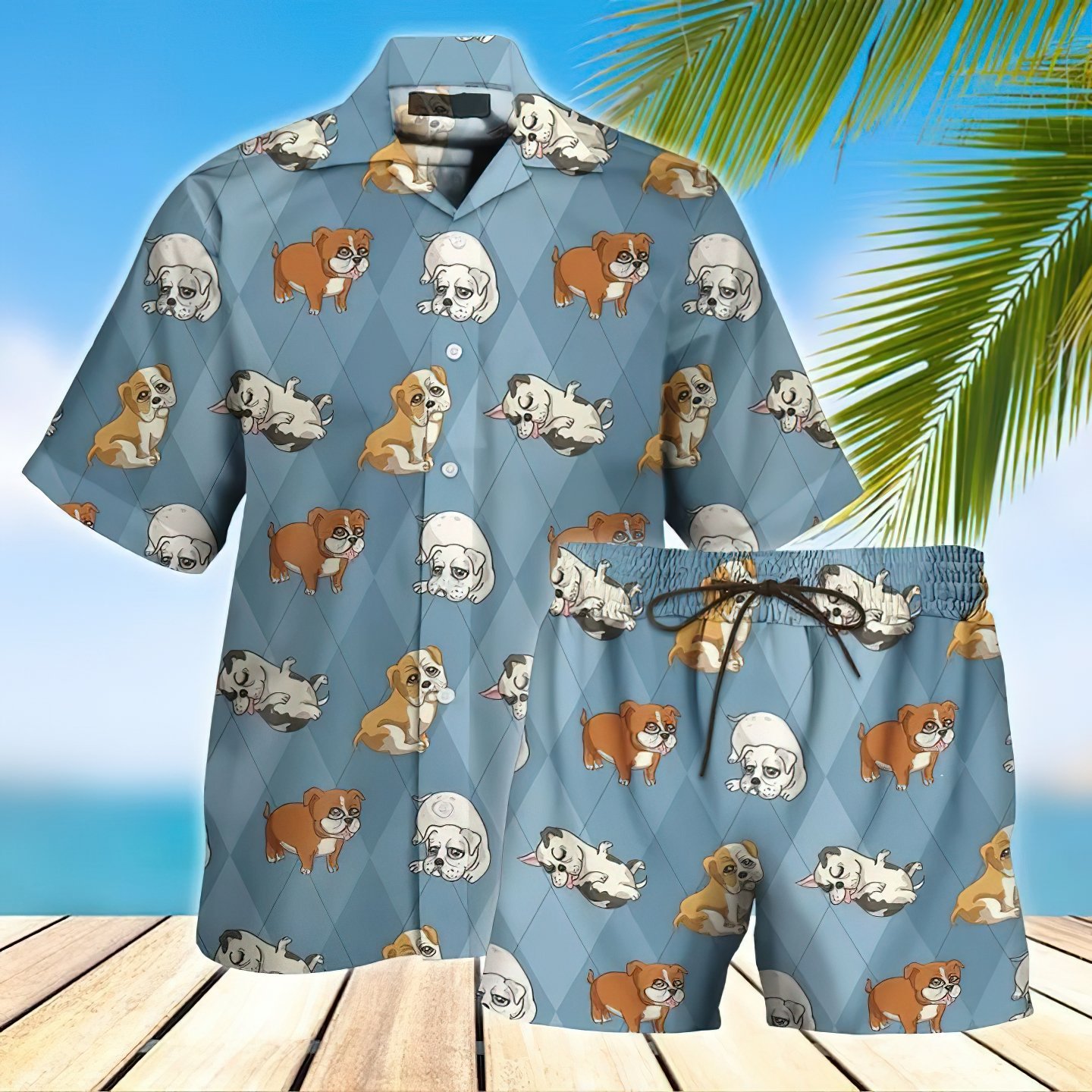 Bulldog All Over Printed Hawaii Shirt And Short Ha72227