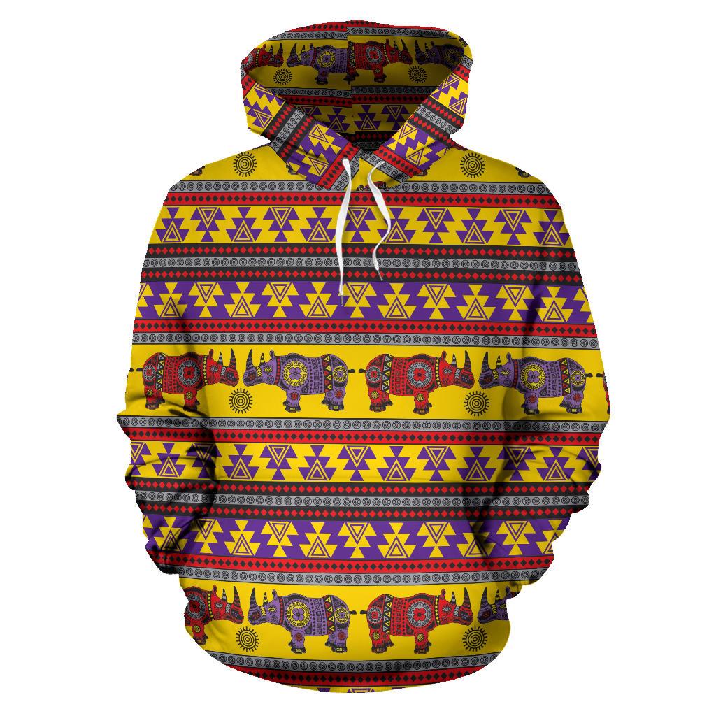 Rhino African Afro Dashiki Adinkra Kente Ethnic Motifs Men Women Pullover Hoodie