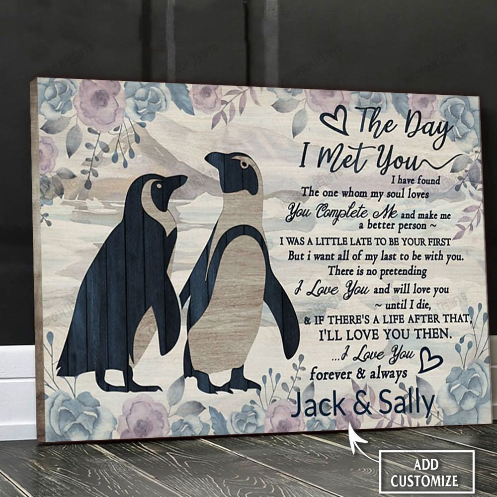 Valentine Penguin Personalized Canvas Poster Wall Art, Poster Print, Canvas Print Wall Decor