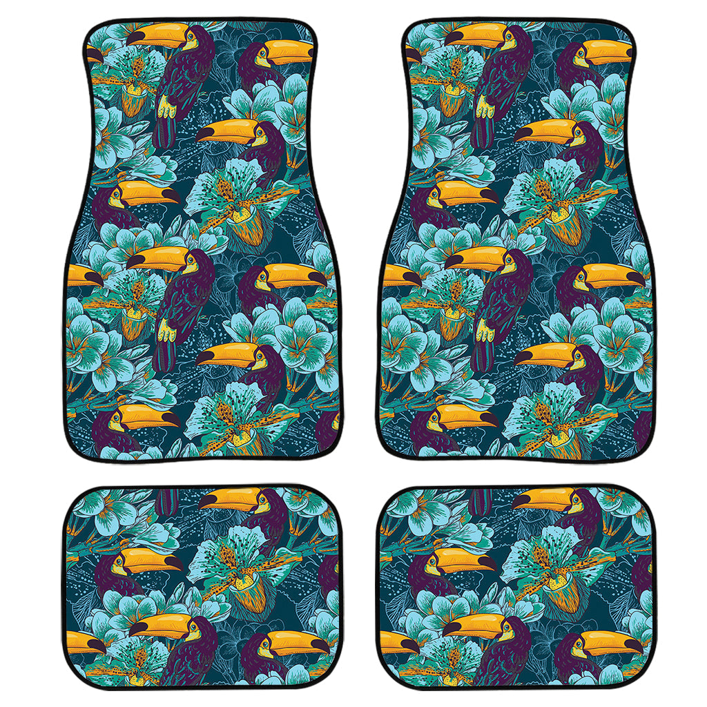 Vintage Toucan Pattern Print Front And Back Car Floor Mats, Front Car Mat