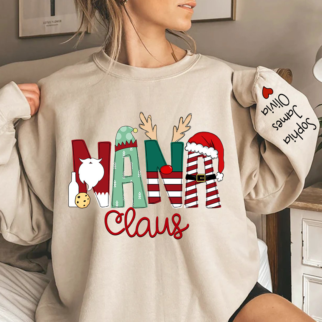 Custom Nana Claus Sweatshirt, Christmas Grandma And Grandkids Sweatshirt, Xmas Nana Crewneck, Mimi Claus Sweatshirt, Gifts For Nanny Gigi