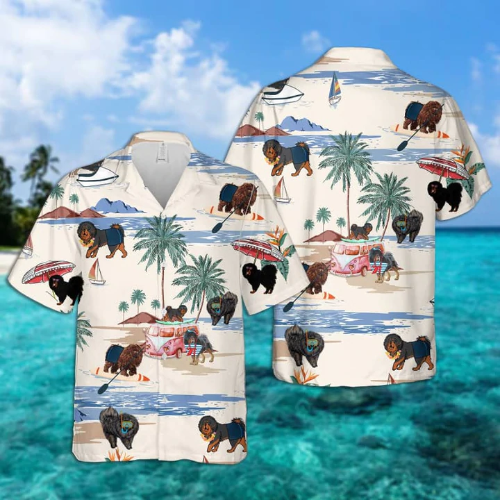 Tibetan Mastiff Summer Beach Hawaii Hawaii Shirts For Men Short Sleeve Aloha Shirt Ha15901