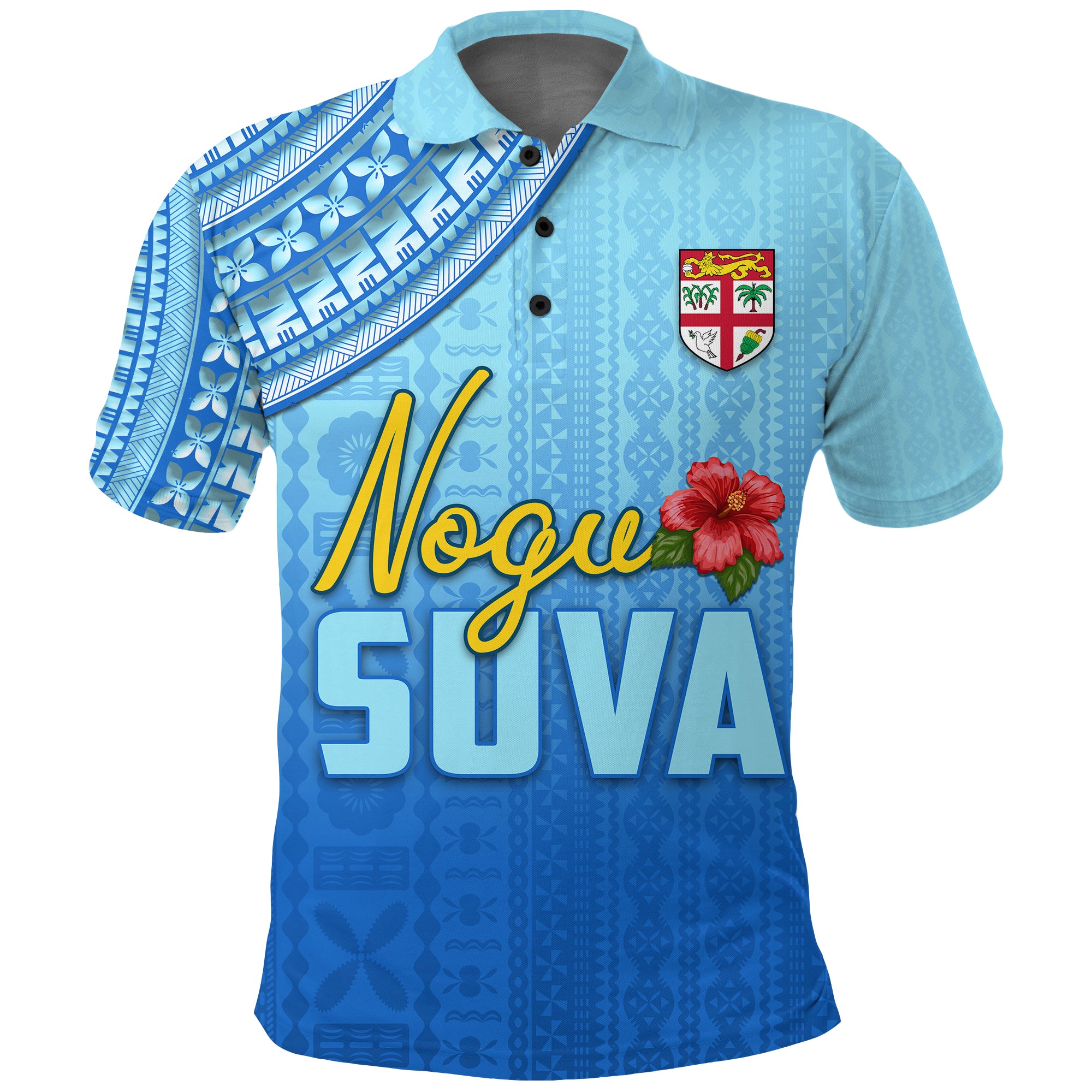 Nogu Suva Rugby Fiji Polo Shirt - Tapa Blue Lt4