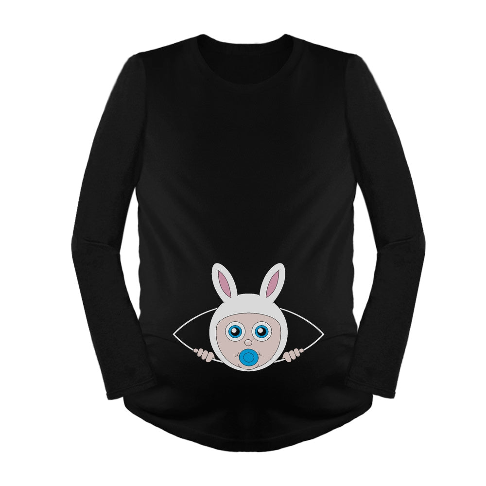 Picaboo Bunny Peeking Baby Maternity Long Sleeve Shirt