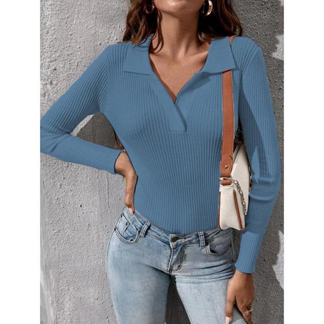 Womens Knitwear Long Sleeve Lapel Knit Sweater Sexy Slim Casual Autumn Winter Pullover Tops alx