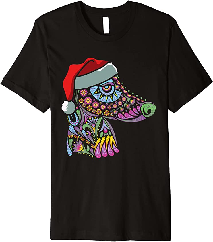 Dog Sugar Skull Santa Hat Christmas Puppy Pet Lover X-Mas Premium T-Shirt