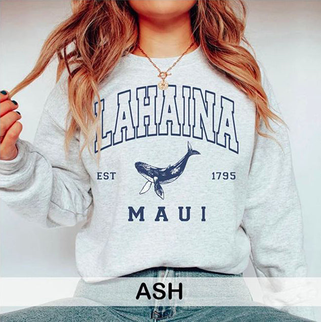 Lahaina Collegiate Sweatshirt, Maui Hawaii Strong Letterman Sweatshirt Lahaina Whale Watching Sweatshirt Hawaii Vacation Trip Bachelorette Crewneck Sweatshirt Sws1774