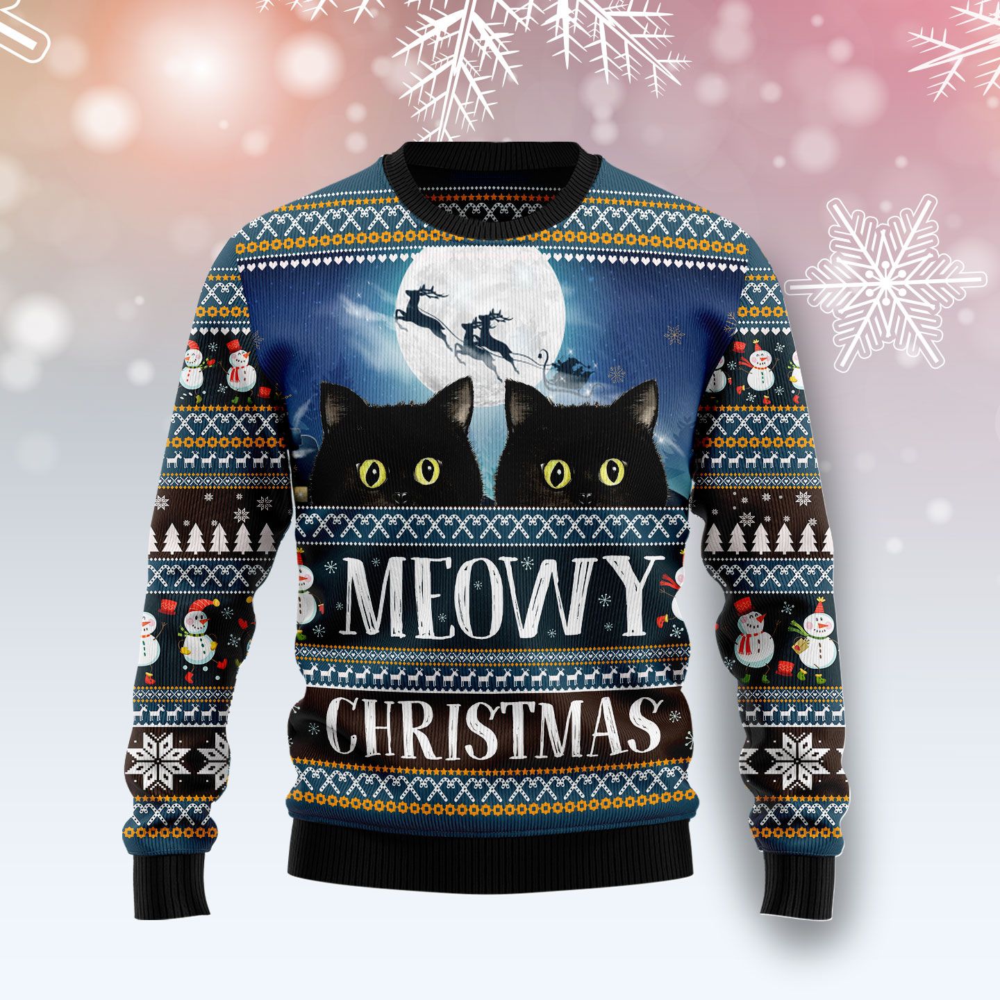 Black Cat Meowy Christmas Ugly Christmas Sweater | For Men & Women | Adult | Us5074