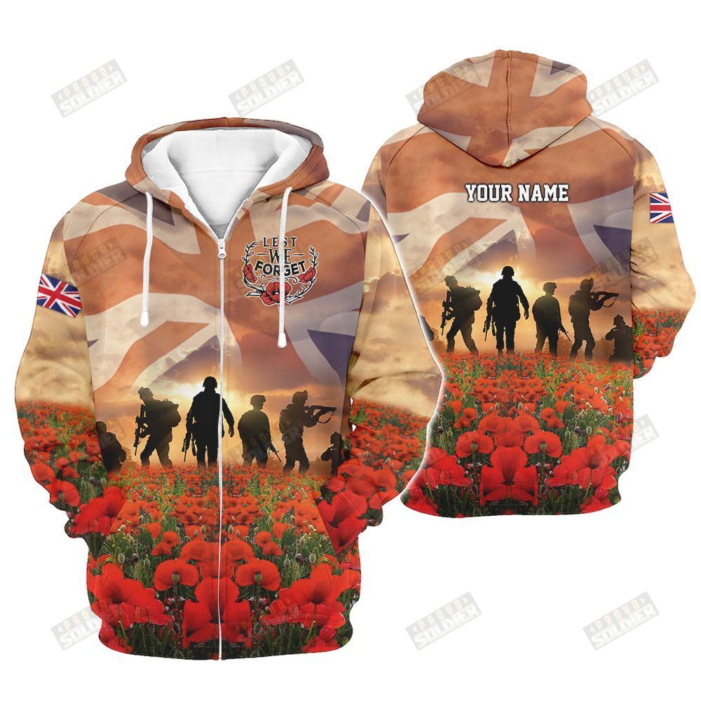 3D All-Over Printed Apparels ” Uk Veterans – Lest We Forget” X2