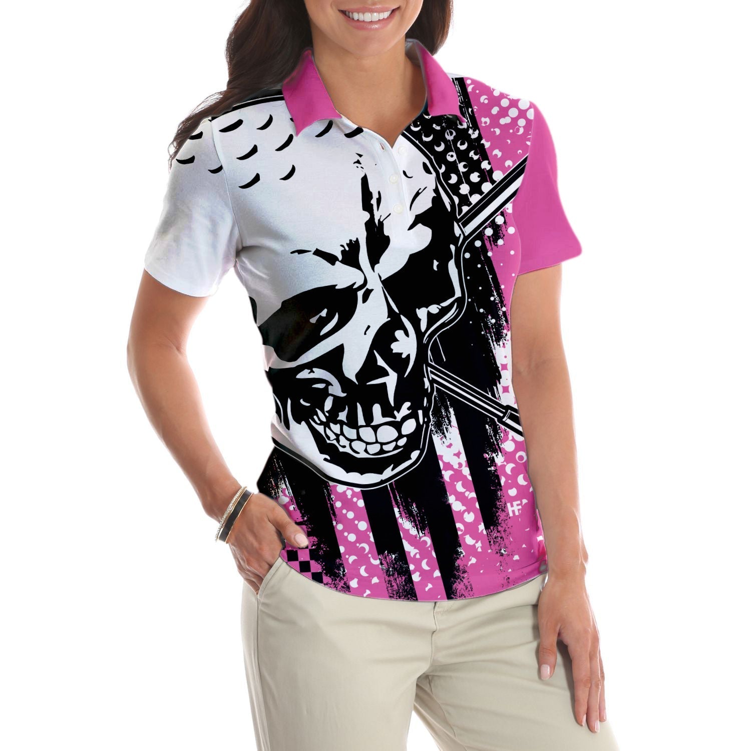 Blade Ladies Golf Pink Short Sleeve Women Polo Shirt, Skull Golf Shirt For Women, Unique Female Goff Gift Coolspod