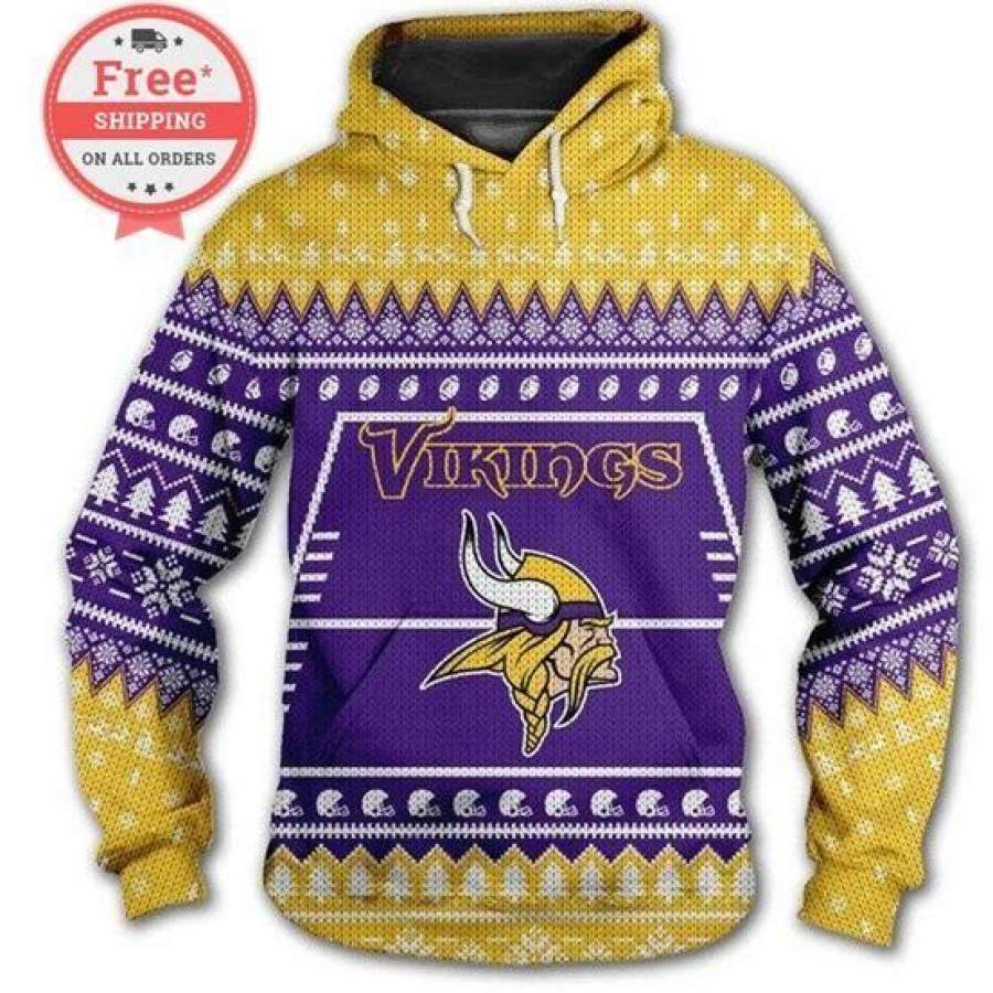 Minnesota Vikings Christmas Hoodie Unisex 3D All Over Print