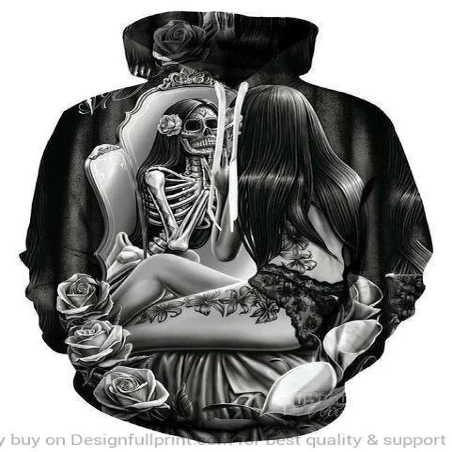 Skull Girl In Mirror Hot Hoody Cool 3d Skull Hoodie