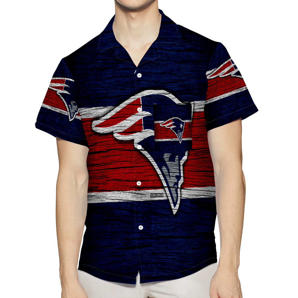 New England Patriots Red Blue Wood 3D All Over Print Summer Beach Hawaiian Shirt With Pocket