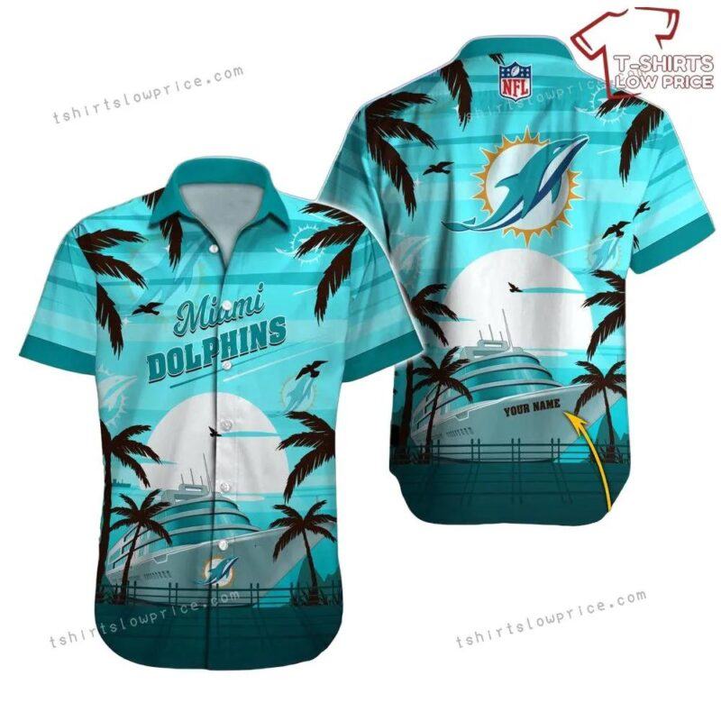 Miami Dolphins Hawaiian Shirt Nfl Football Print Custom Name Button Up Hawaiian Shirt