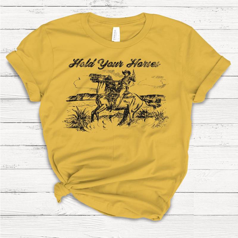 Crushtee Hold Your Horses T shirt, Ladies Unisex Crewneck Shirt, Rodeo, Western, Cowboy, Cute Tshirt, Vintage, Retro, Gift, Funny T shirt Long Sleeve Hoodie