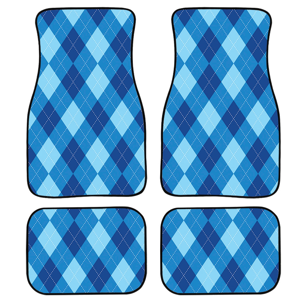 Blue Argyle Pattern Print Front And Back Car Floor Mats, Front Car Mat