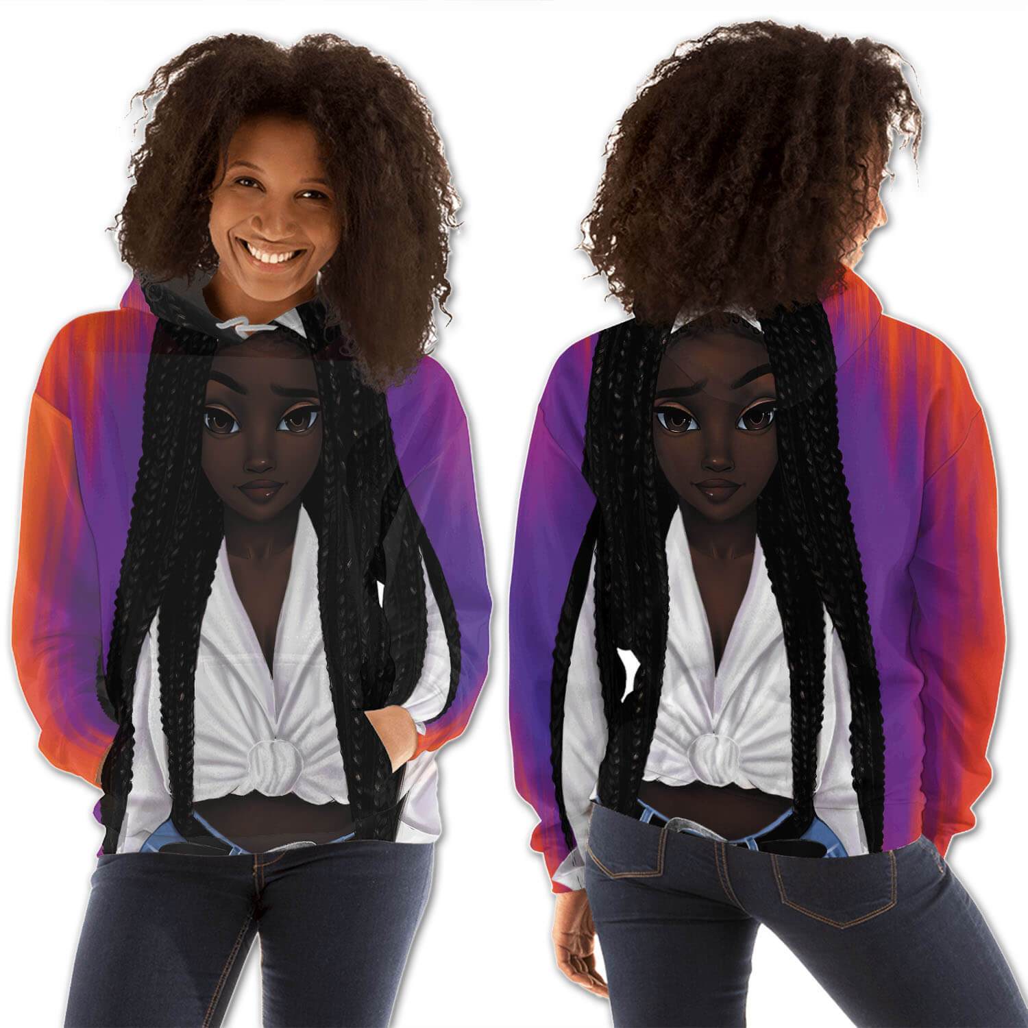 African American Hoodies Beautiful Melanin Girl All Over Print Womens Hooded Sweatshirt African Print Clothing BPS34733