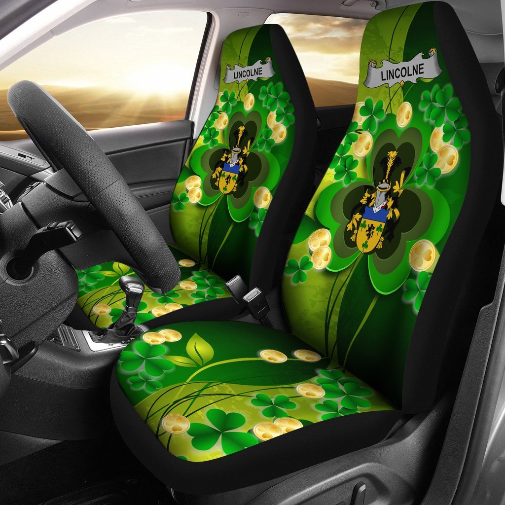 Lincolne Crest Ireland Car Seat Covers Shamrock Gold Coin A18