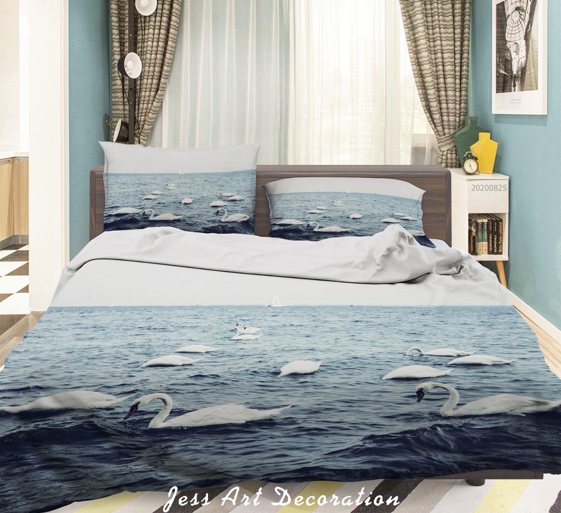 3D Nature Animal Swan Quilt Cover Set Bedding Set Duvet Cover Pillowcases Wj 3321