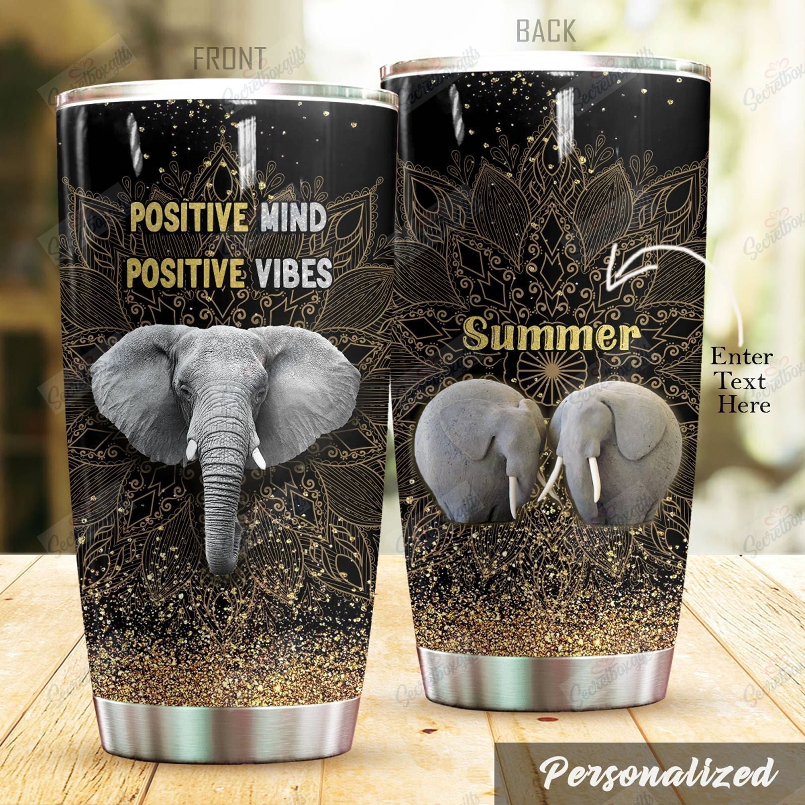 Personalized Elephant Positive Mind Nc0710734Cl Stainless Steel Tumbler Customize Name, Text, Number