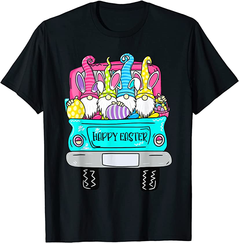 Cute gnomes with Bunny ears Egg Hunting Truck Happy Easter T-Shirt